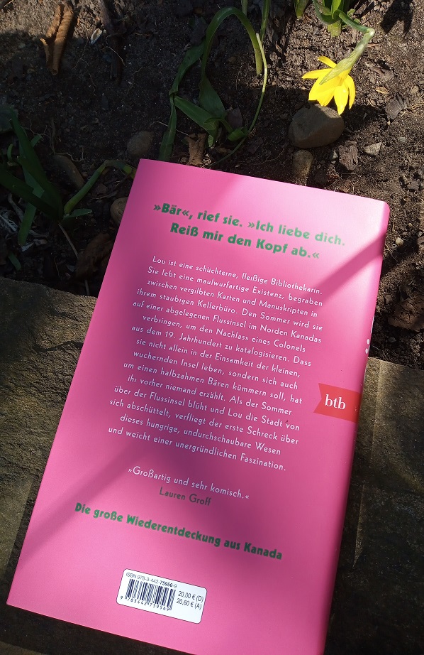 Buchumschlag, rosa mit weißer und grüner Schrift