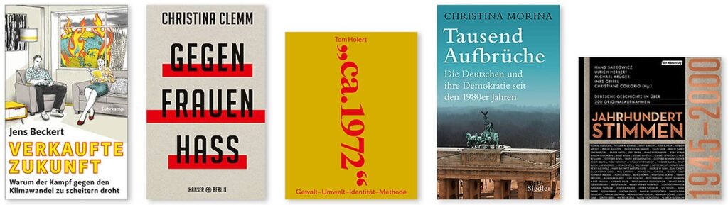 Die Cover von 5 Büchern. Die Nominierten aus der Kategorie Sachbuch / Essayistik.
Die Nominierten für den Preis der Leipziger Buchmesse stehen fest und wurden  veröffentlicht. 